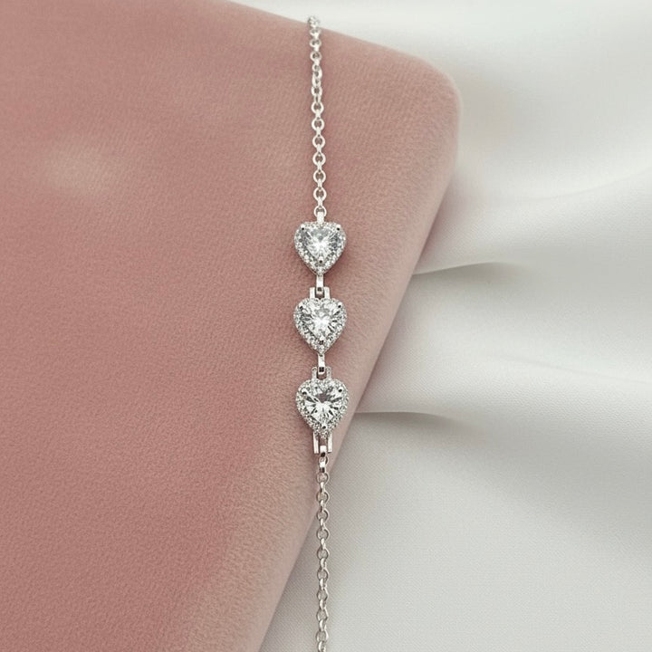 Pulsera Plata Triple Corazón