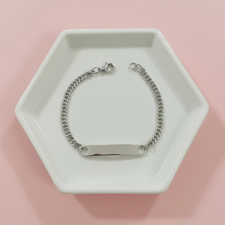 Pulsera Acero Cubana Plateada Niño y Niña