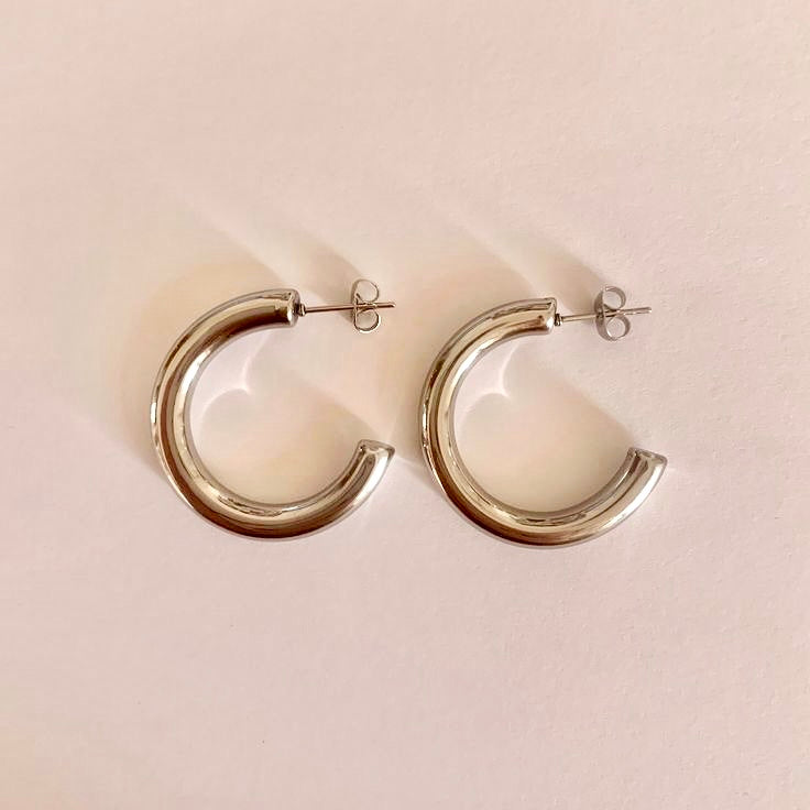 Aretes Acero Media Luna Plateada 25MM