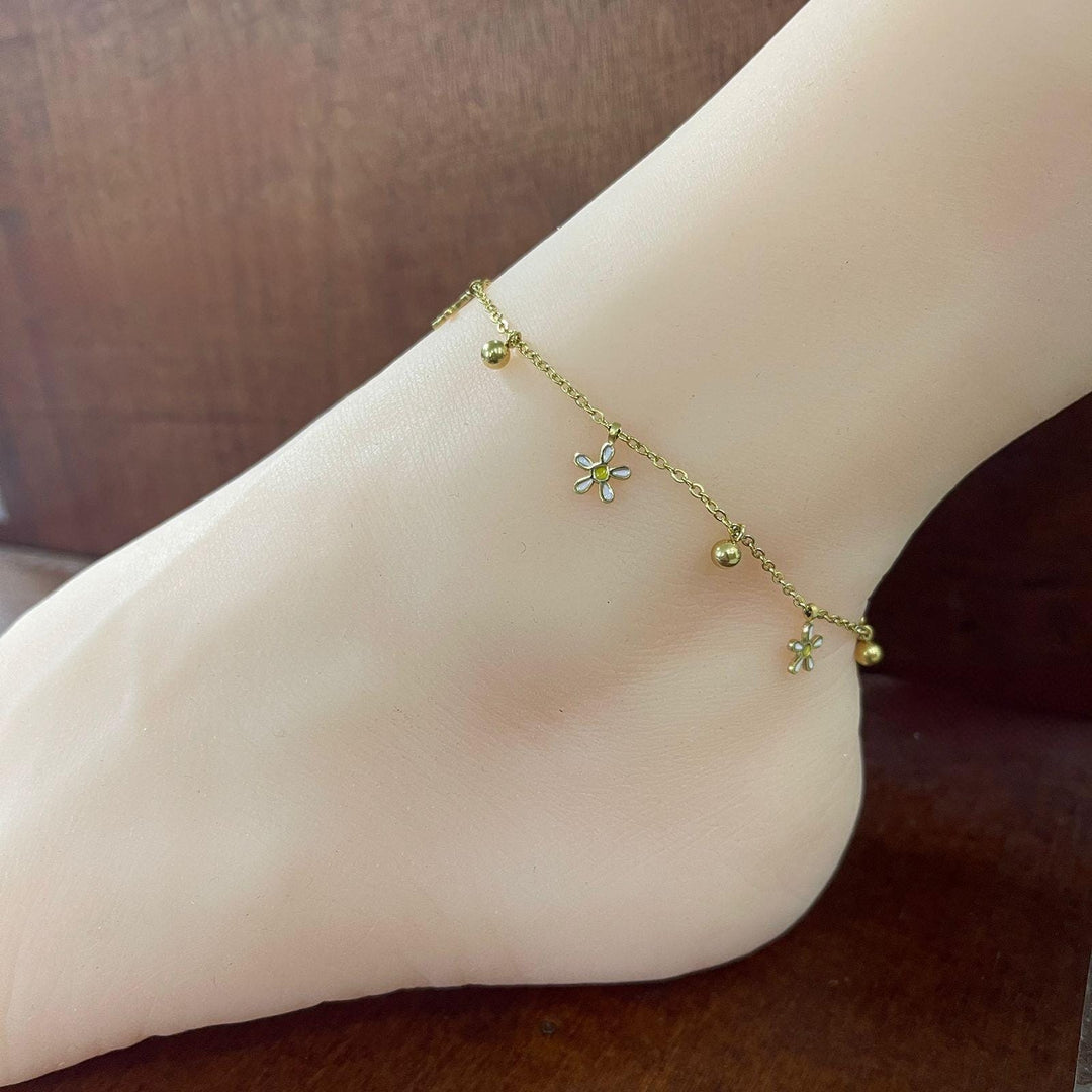 Tobillera Acero Dorada Flor Pink