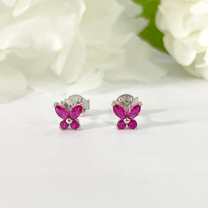 Aretes de Plata Mariposa Fucsia