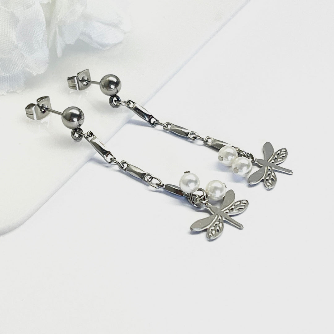 Aretes de Acero Largo Libélula 💐