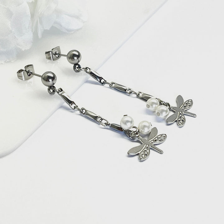 Aretes de Acero Largo Libélula 💐