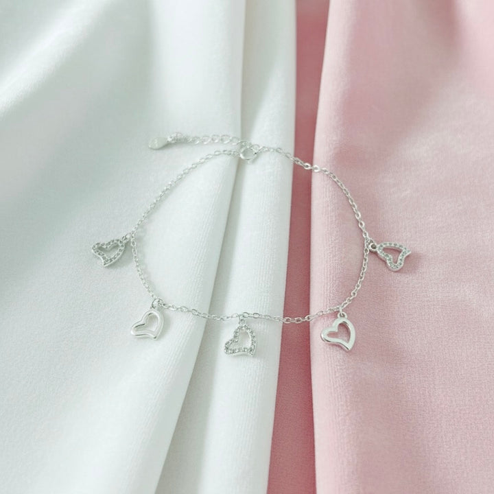 Pulsera Plata Corazones