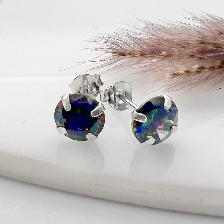 ▷ Aretes Chispas Redondos Topacio Místico 7MM | Nicola Joyería 🇨🇷