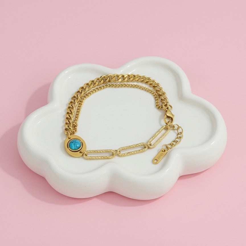 Pulsera Acero Trenza Turquesa