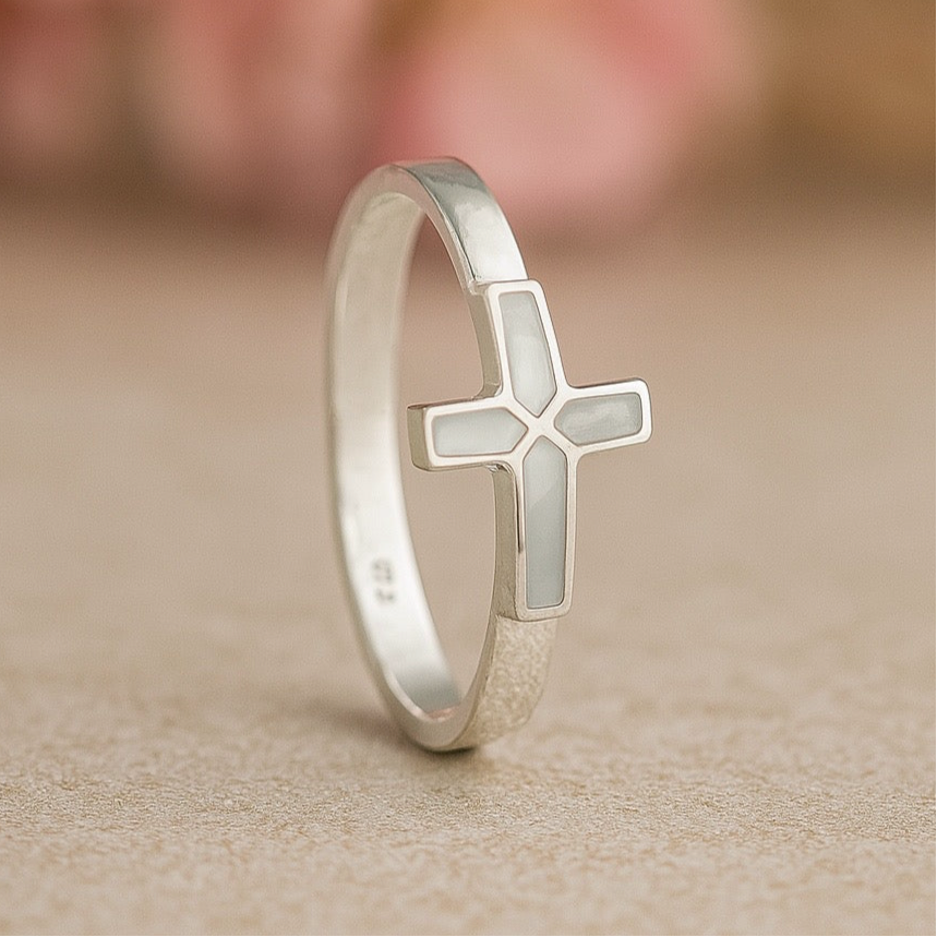 Anillo de Plata Cruz Blanca