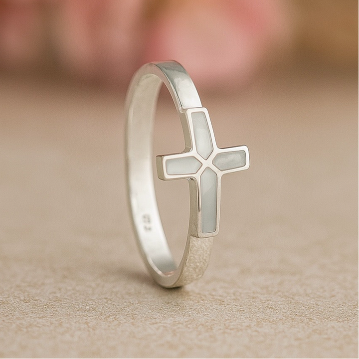 Anillo de Plata Cruz Blanca