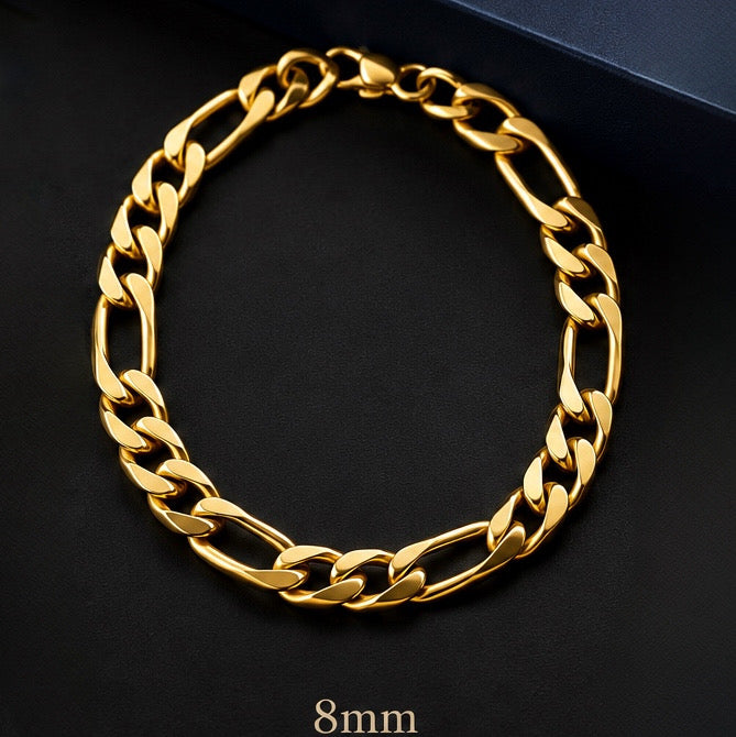 Pulsera Acero Figaro Dorada 8MM