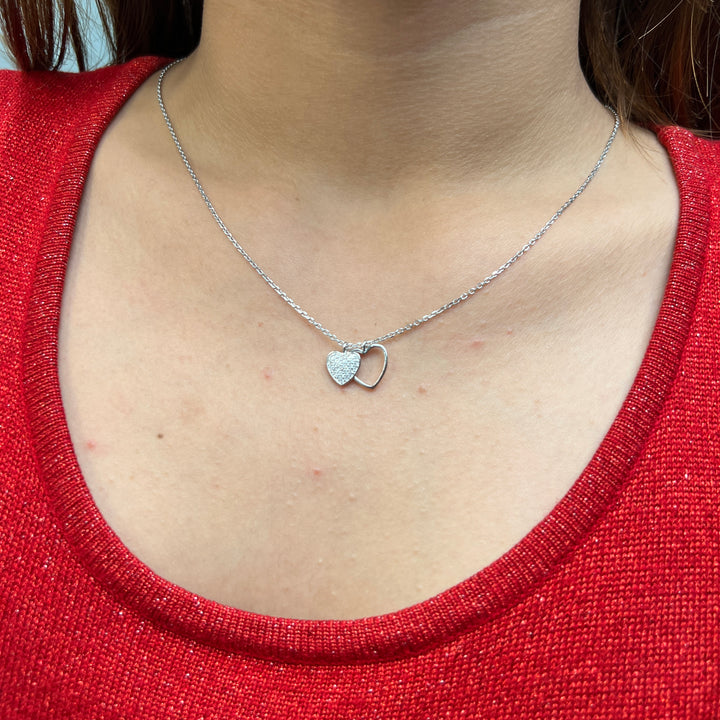 Collar Plata Doble Corazón Plateado