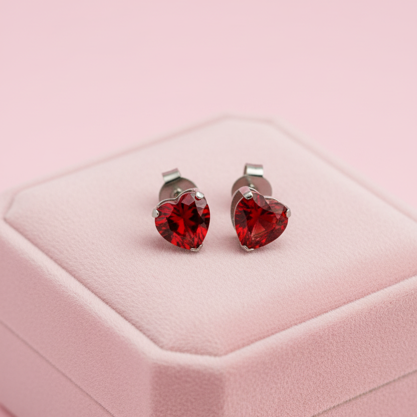 Aretes de Acero Corazón Rojo
