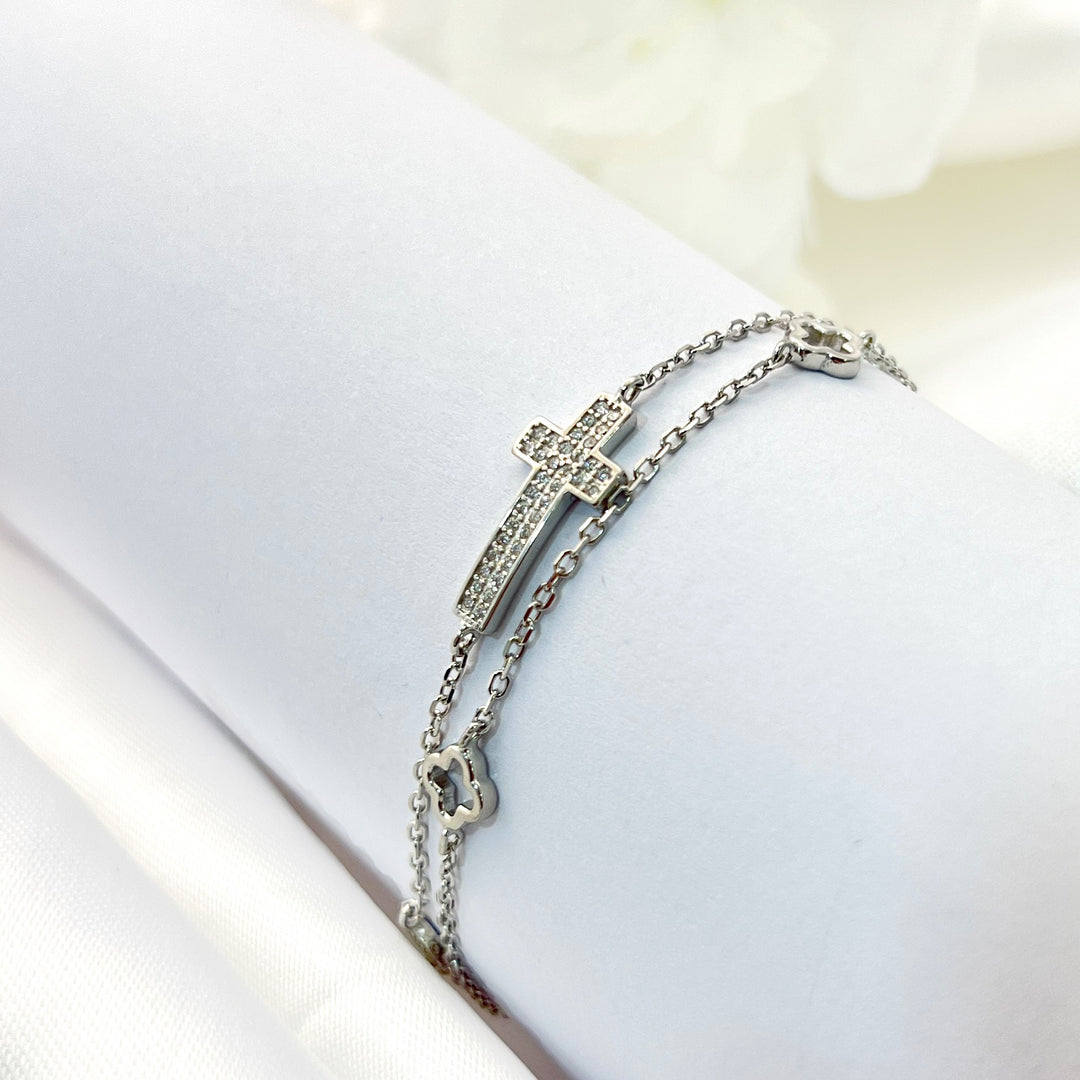 Pulsera Doble de Plata Cruz ✝️