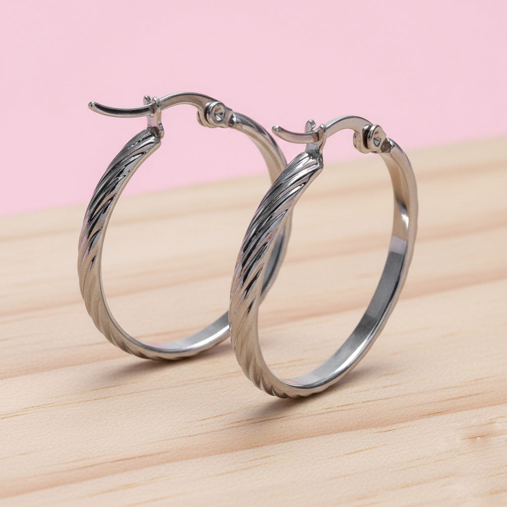 Argollas Olas 30MM Plateadas Acero
