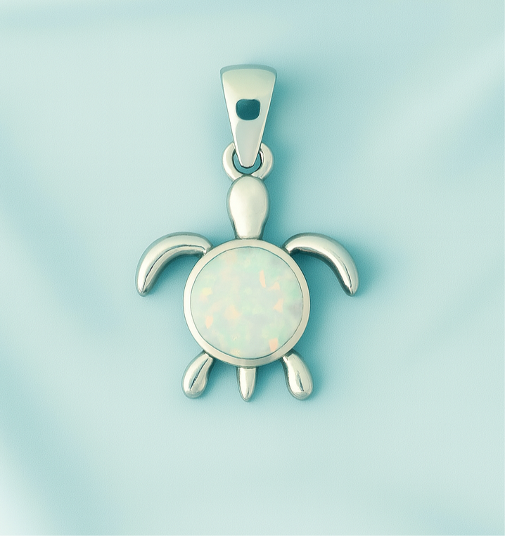 Dije de Plata Tortuga Ópalo Blanco