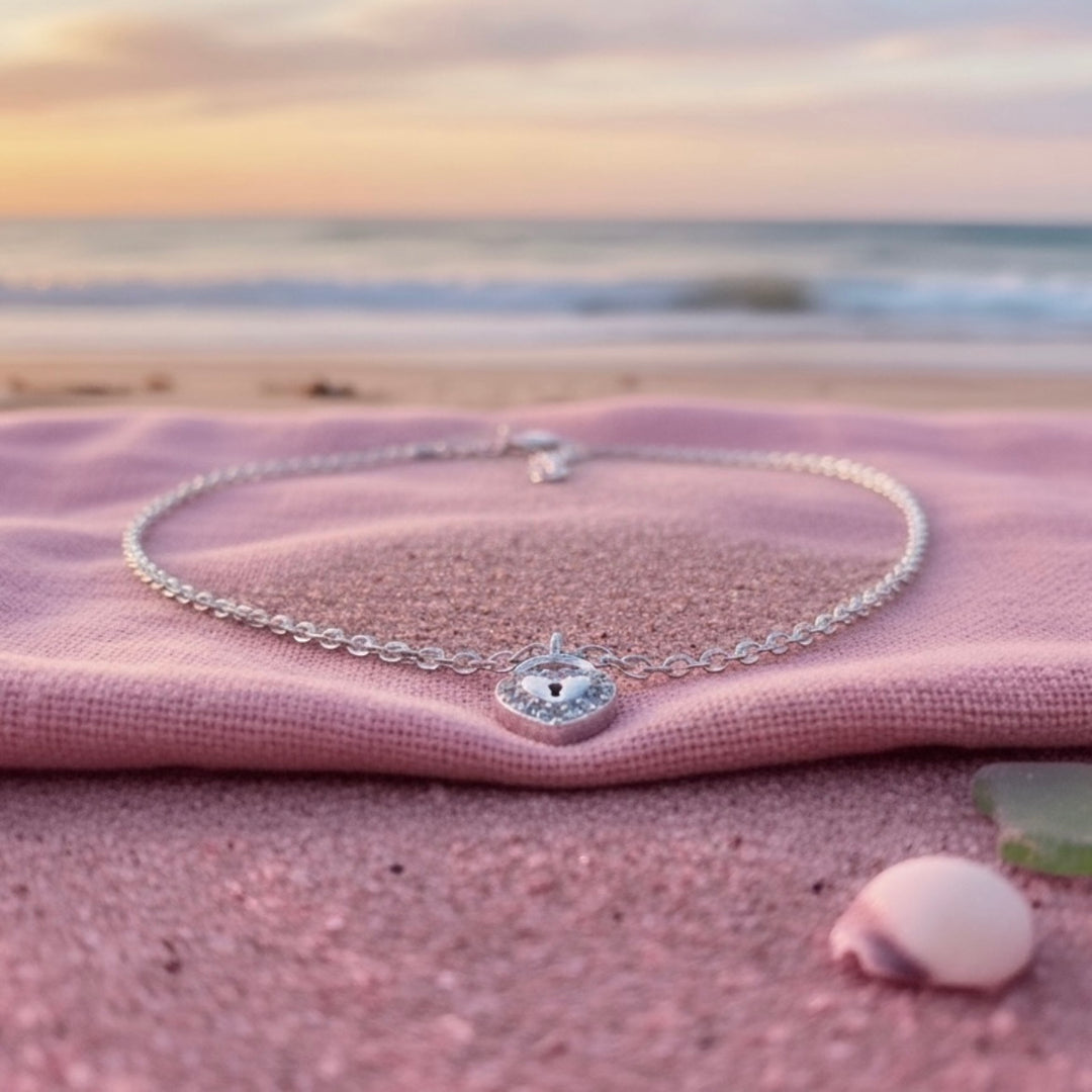 Tobillera Plata Corazón Candado