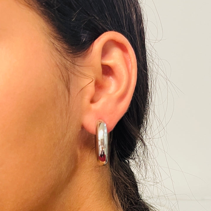 Aretes Acero Media Luna Plateada 25MM