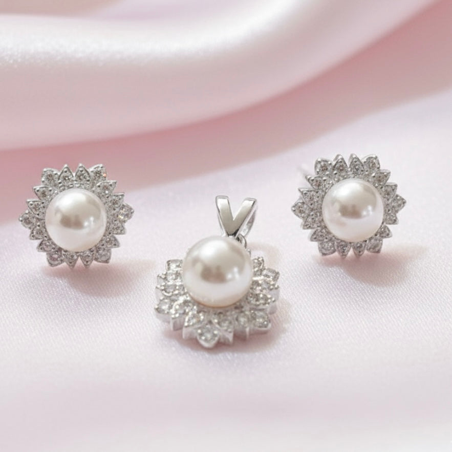 Juego Plata Perlas Girasol 🌻