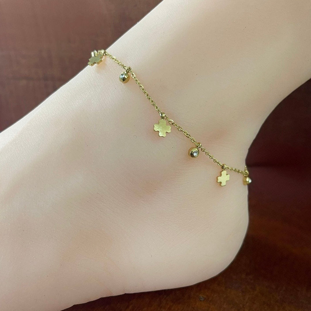 Tobillera Acero Dorada Brillante Trébol ☘️