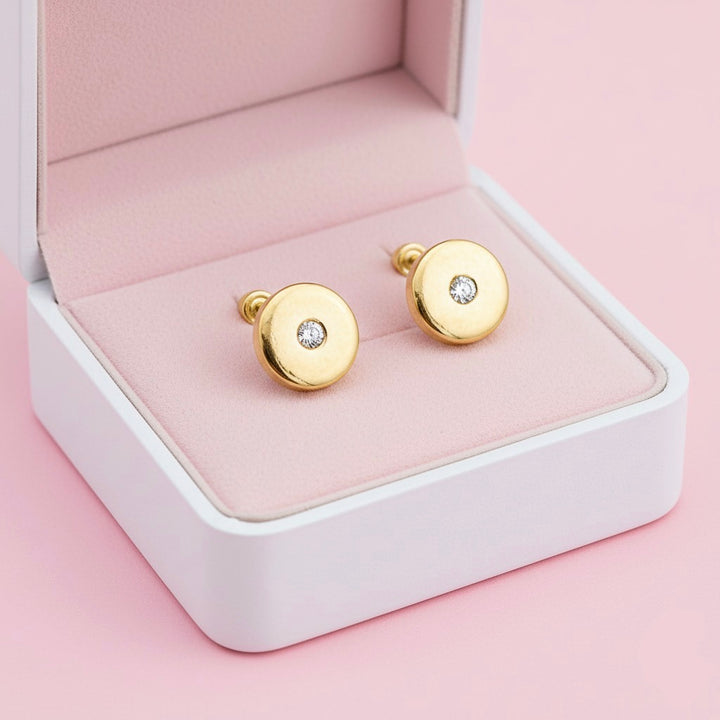 Aretes de Oro 10k Redondo Circonia 6MM