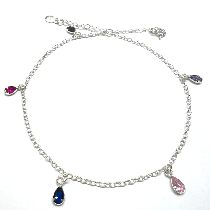 Tobillera Plata Gotas de colores💧