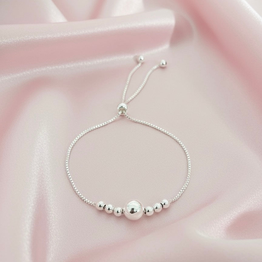 Pulsera Plata Esferas Ajustables
