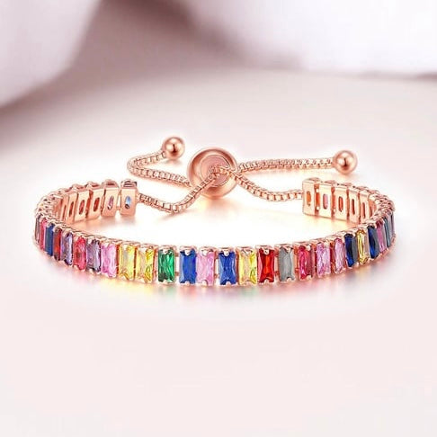 Pulsera Acero 🌈 Multicolor Baguette Ajustable Oro Rosa