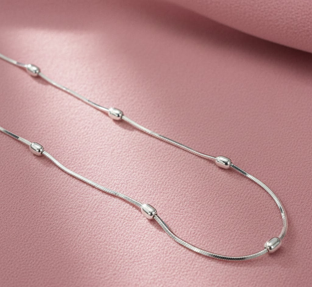 Cadena de Plata - Cola Ratón Diamantada Bolitas Ovaladas