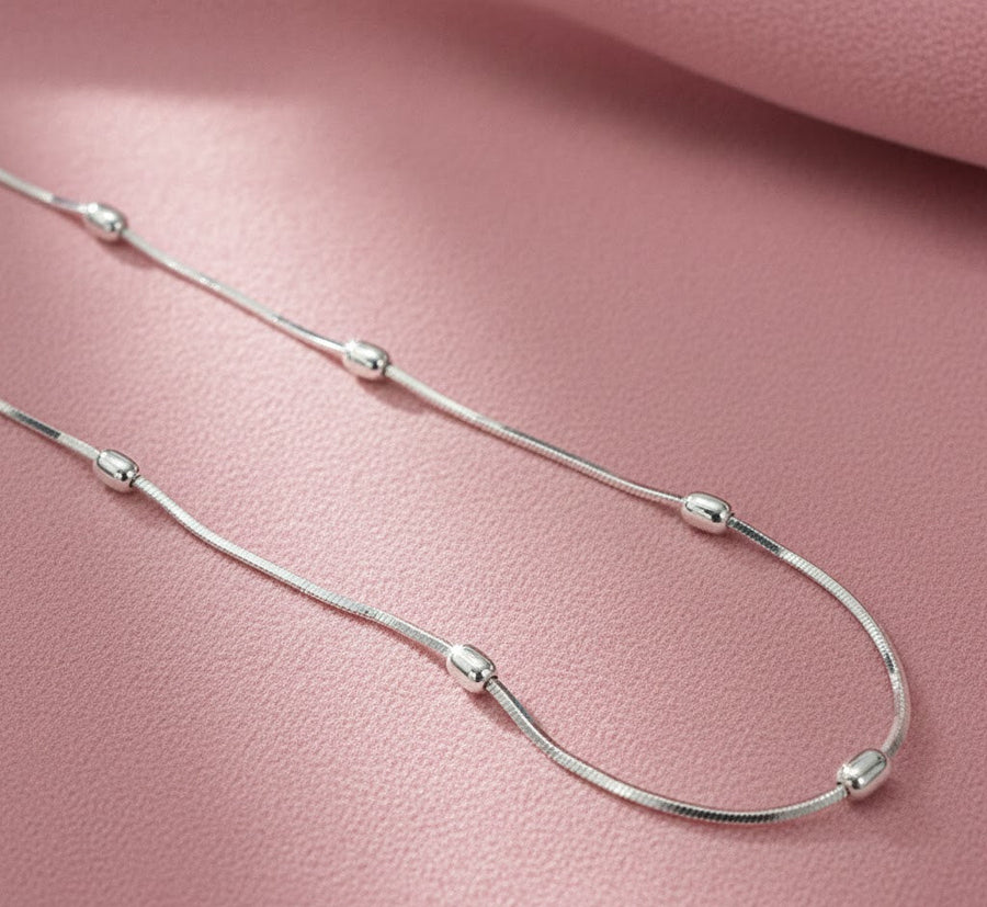 Cadena de Plata - Cola Ratón Diamantada Bolitas Ovaladas