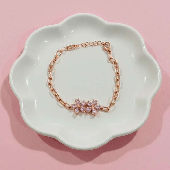 Pulsera Acero Dos Flores Oro Rosa 🌸🌸