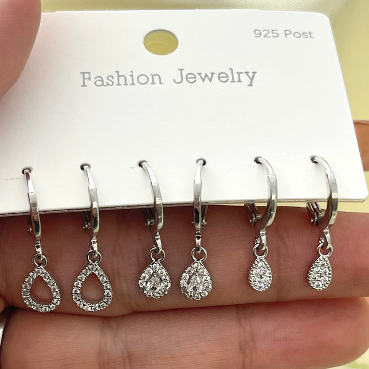 Trío de Aretes Gota 💧Plateadas