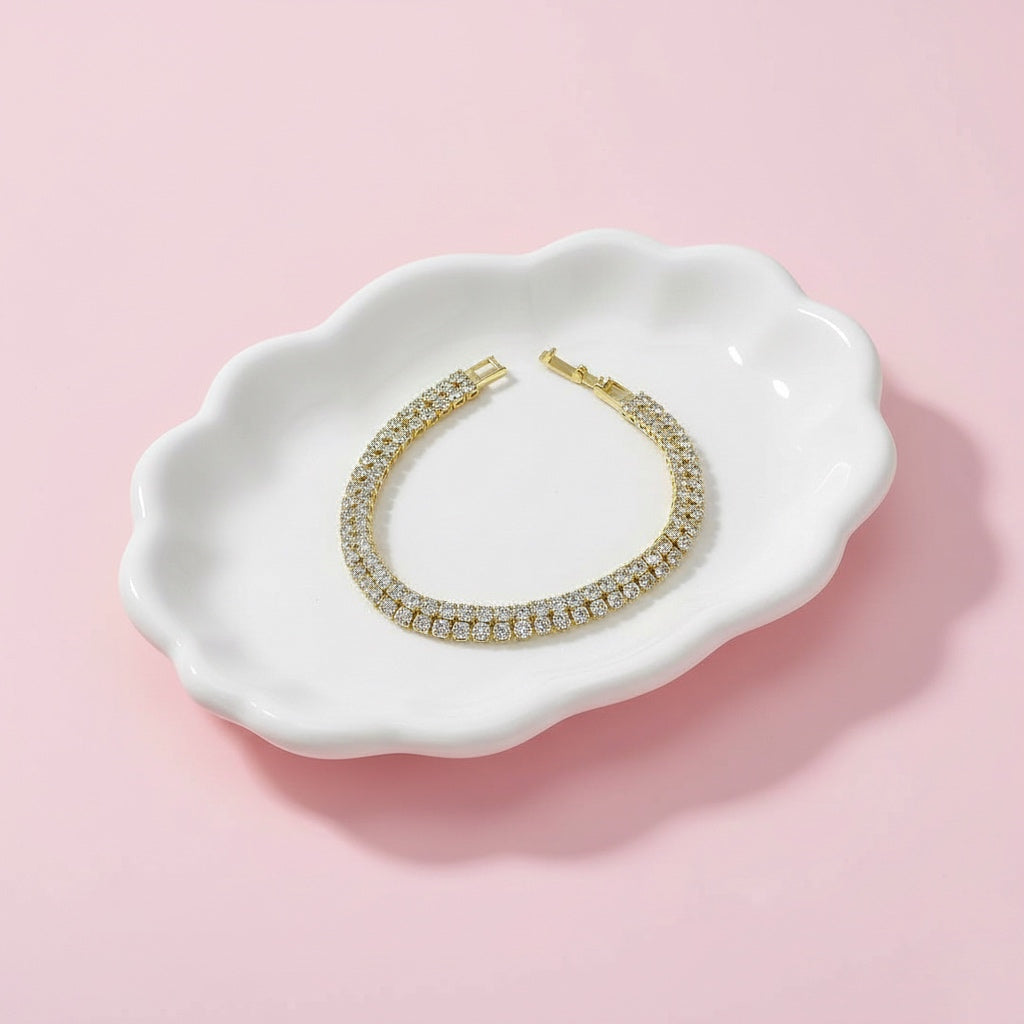 Pulsera Acero Circonias dos filas Dorada