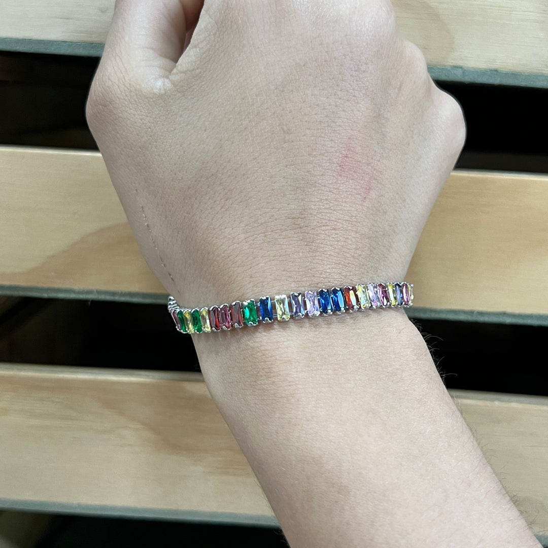 Pulsera Acero 🌈 Multicolor Baguettes Plateado
