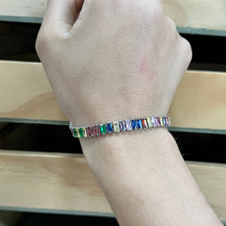 Pulsera Acero 🌈 Multicolor Baguettes Plateado