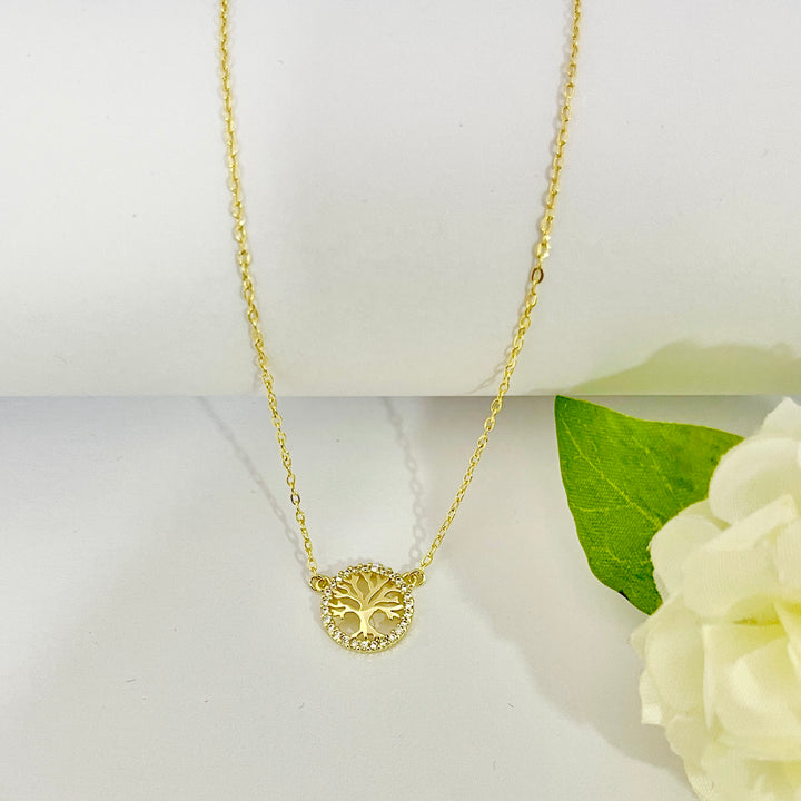 Collar de Acero Árbol Dorada