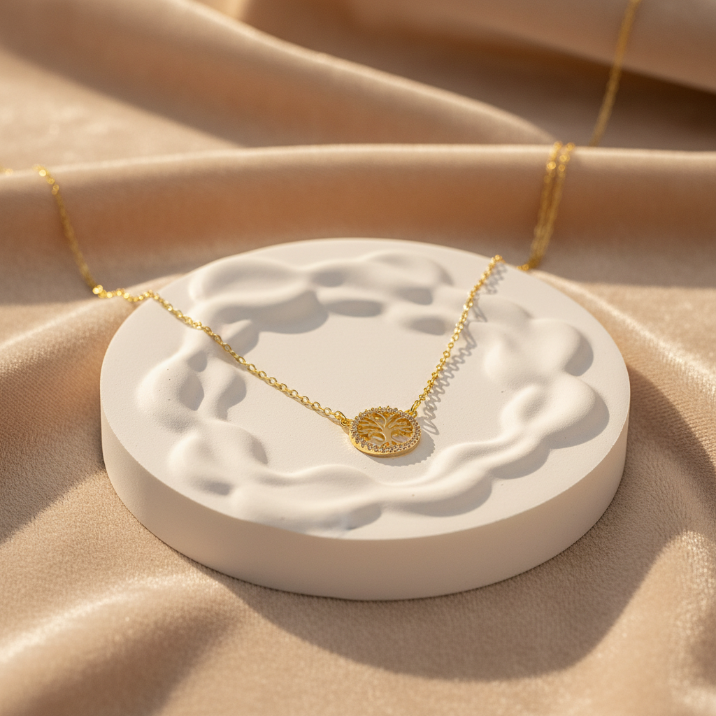 Collar de Acero Árbol Dorada