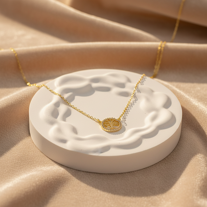 Collar de Acero Árbol Dorada