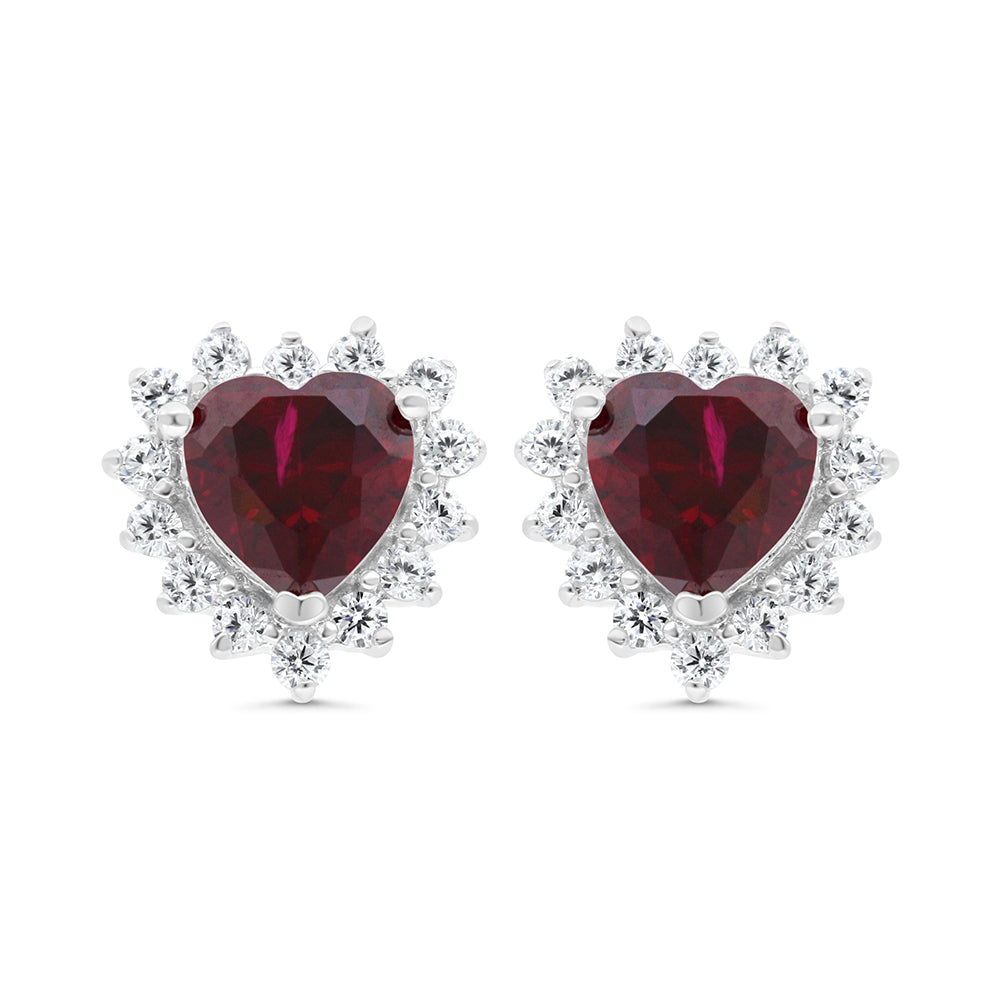 Aretes de Plata Corazón Reina Rojo 7MM❤️