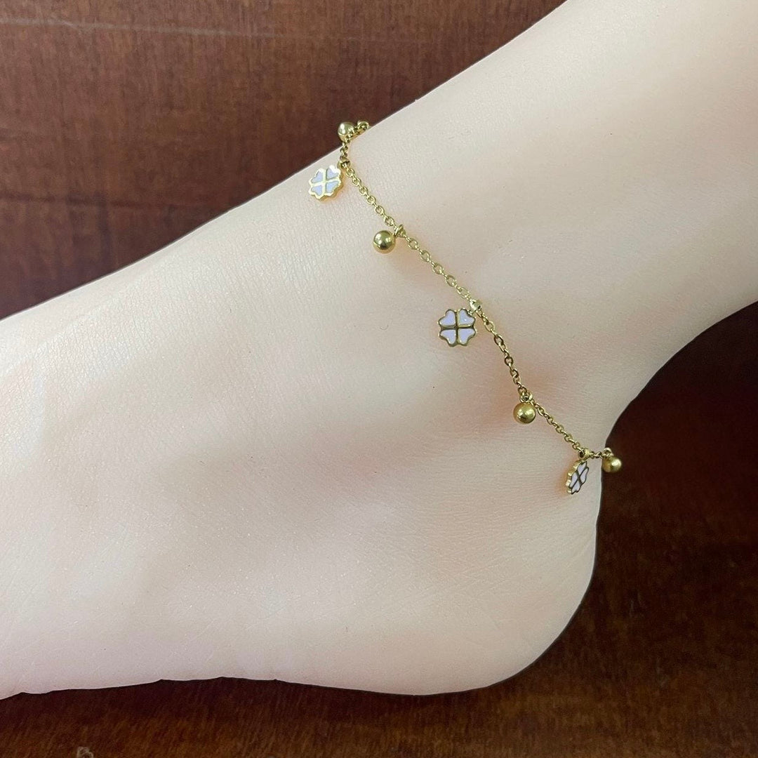 Tobillera Acero Dorada Tréboles Rositas🍀