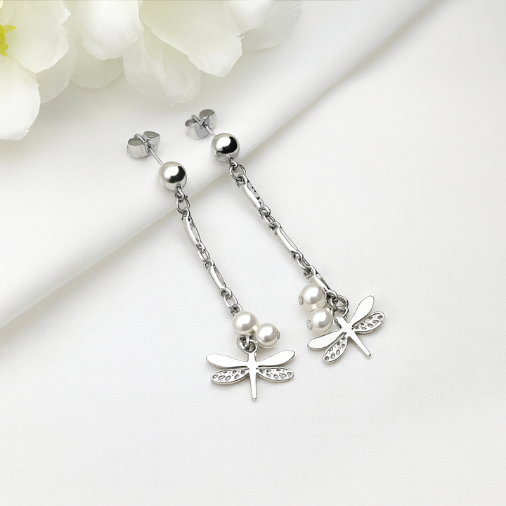 Aretes de Acero Largo Libélula 💐