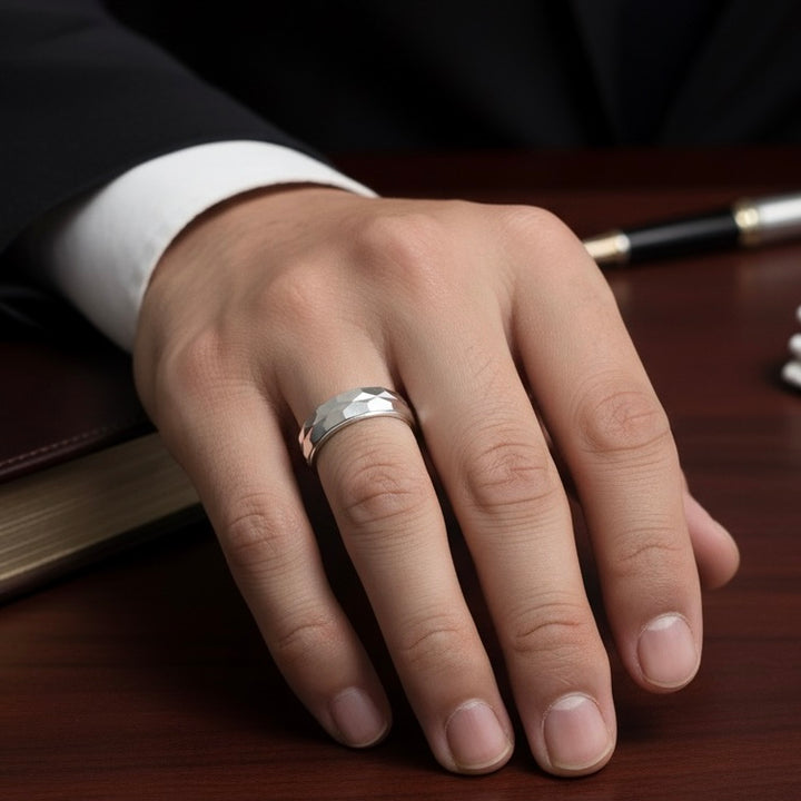 Anillo Plata Matrimonio Facetado 6MM