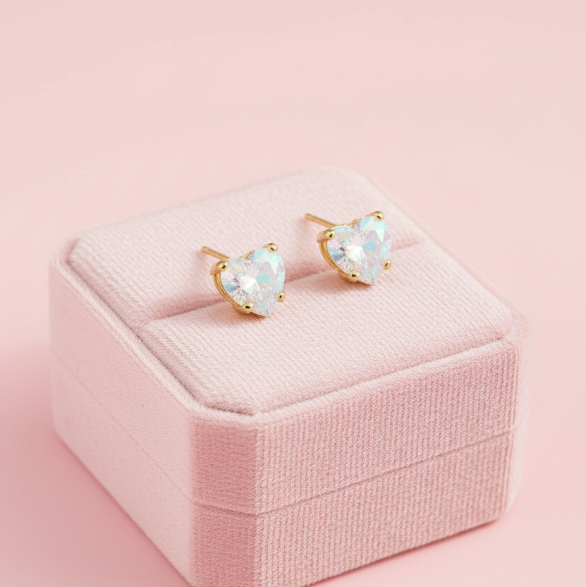 Aretes de Acero Corazón Tornasol