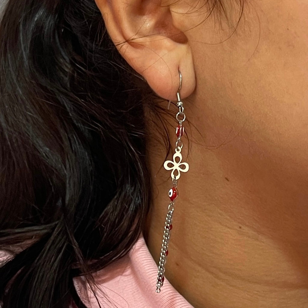 Aretes de Acero Ojo Turco Rojo Flor 🌹