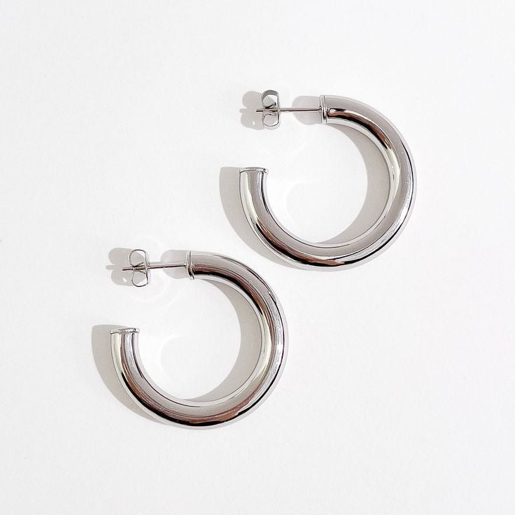 Aretes Acero Media Luna Plateada 20MM