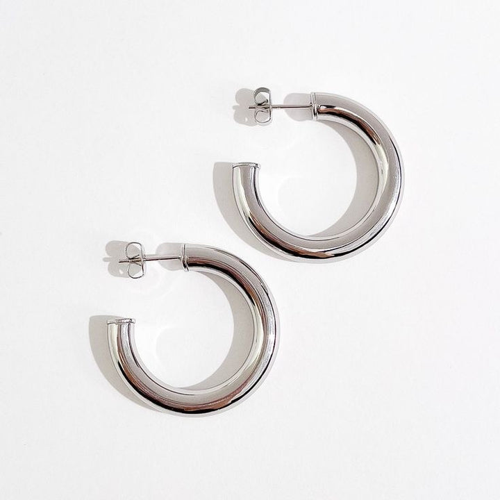 Aretes Acero Media Luna Plateada 20MM