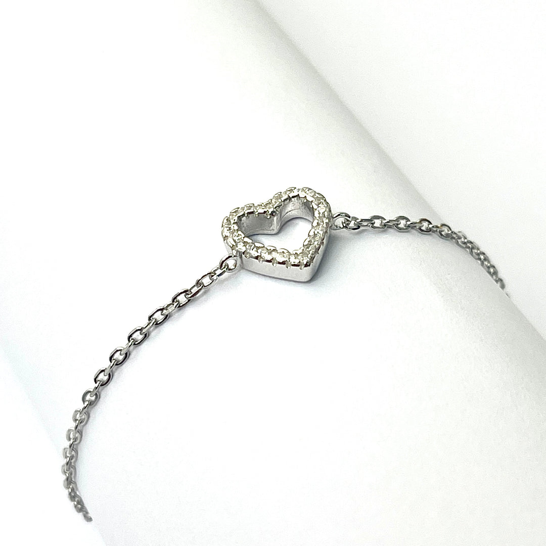 Pulsera Plata Corazón Circonias Hueco