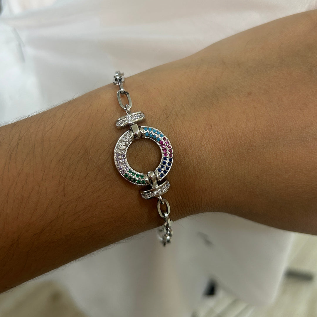 Collar y Pulsera Círculo Colores 🔵 Plateado