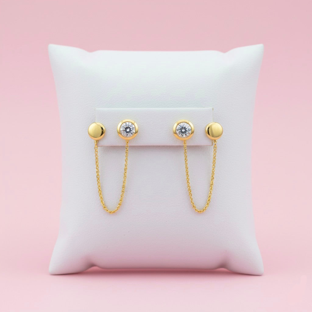 Aretes de Oro 10k Cadena Redondo