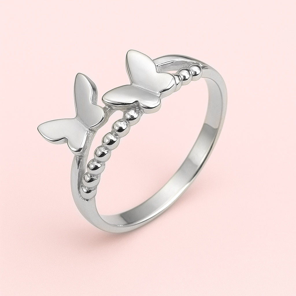 Anillo de Plata Blanco de Mariposas