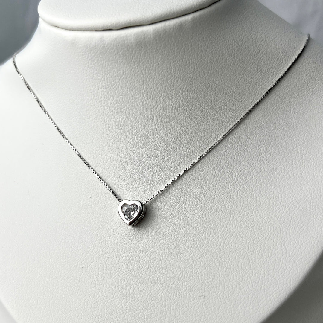 Collar Plata Corazón Brillante Grande