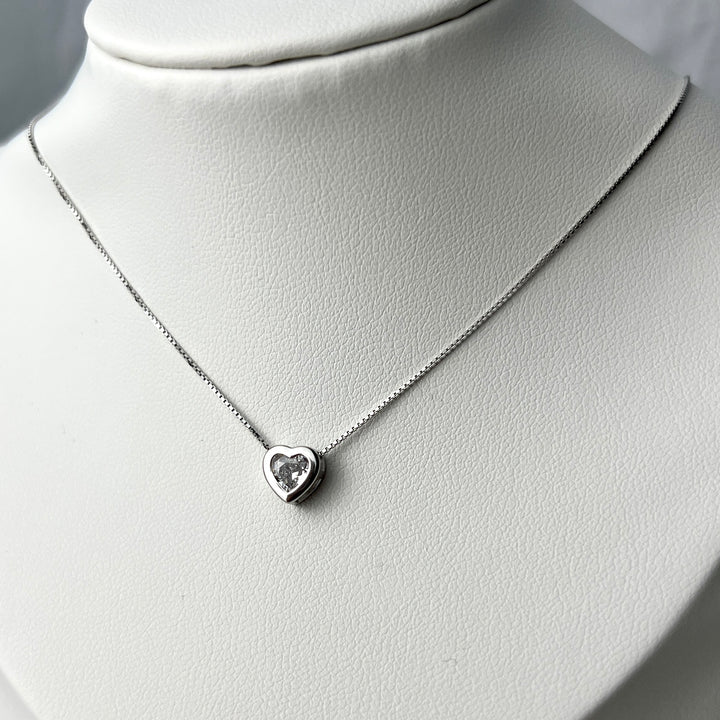 Collar Plata Corazón Brillante Grande